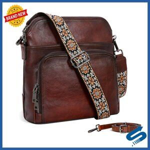 Leather Crossbody Bag with Multi Pockets Medium Shoulder Purse Travel